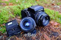 Bronica ETRS Medium Format SLR Film Camera 75mm & 50mm 2 x Backs