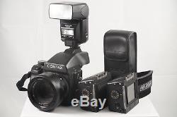 Contax 645 Medium Format Camera, 80mm Planar T Lens, Extra Film Back and Flash