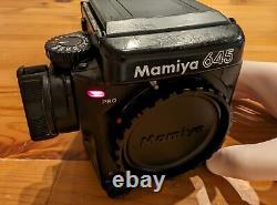 Exc+5 Mamiya 645 PRO Medium Format Camera Body Black Film Back From JAPAN