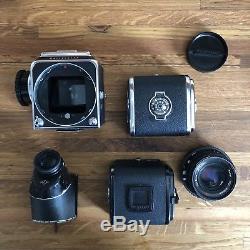 Hasselblad 500C/M 500 CM with 80 mm Planar lens with 2 backs and prism finder