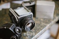 Hasselblad 500c/m film camera with metered finder Carl Zeiss 80mm and 2 A12 back