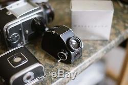 Hasselblad 500c/m film camera with metered finder Carl Zeiss 80mm and 2 A12 back