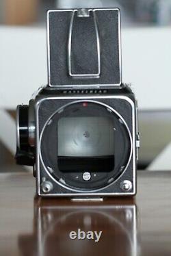 Hasselblad 500c medium format film camera + 80 mm f2.8 lens (chrome) + film back