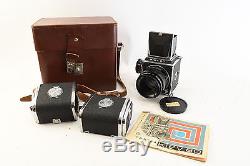 Kiev 80 6x6 cm Russian Soviet Camera 2 Backs Vega 90mm 2.8 Case Book Hasselblad