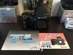 MINT MAMIYA 645 Pro TL Body With AE Finder, Winder Grip, 120 Film Back, Lenses