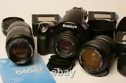 Mamiya 645AF kit, 80mm 2.8AF, 55-110AF, 105-210AF, 3 AF film backs, READ TEXT
