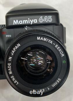 Mamiya 645 Pro Kit with 55mm F/2.8 Prism Finder Grip 120mm Back CLEANED / TESTED