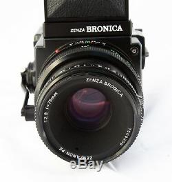 Mint Bronica ETRSi with PE 75mm F2.8 lens, speed grip, 120 and 220 backs, caps