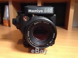 Mint Mamiya 645 Super Body + Mamiya-Secor 80mm & 55mm Lenses, + 2 120 film backs